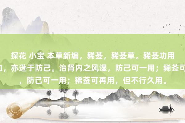 探花 小宝 本草新编，豨莶，豨莶草。豨莶功用胜防己，其耗散精血，亦逊于防己。治肾内之风湿，防己可一用；豨莶可再用，但不行久用。